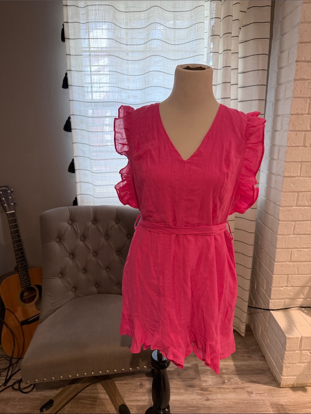 eesome Hot Pink Ruffle Sleeve Romper